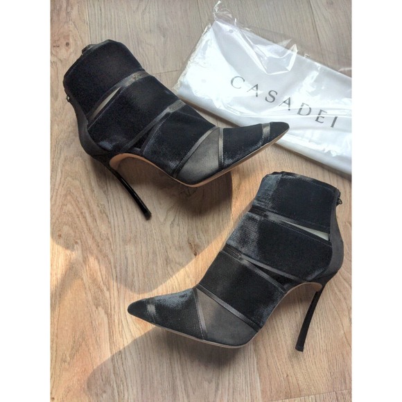 Casadei Shoes - Casadei Black Velvet Open Slit Stiletto heeled Ankle Booties $1,075